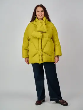 Пуховик женский с шарфом 8358 Размер 50-58 (ситронил) Уценка