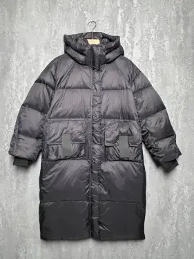 Пуховое пальто с кожаной вставкой 03741 Размер 48-54 (черный) Уценка