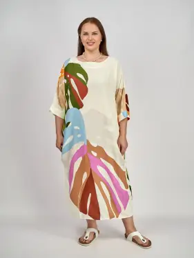 Платье лист Монстеры (молоко) ЭттоПлюс 2321-1 Размер 48-58