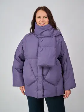 Пуховик женский с шарфом 8358 Размер 50-58 (х.лаванда) Уценка