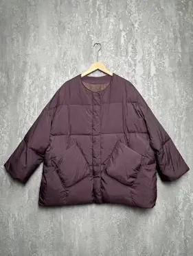 Пуховик женский с шарфом 8358 Размер 50-58 (холодный баклажан) уценка