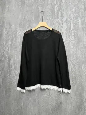 Джемпер с кружевом 22919 размер 50- 58 (черный, 2XL)Уценка