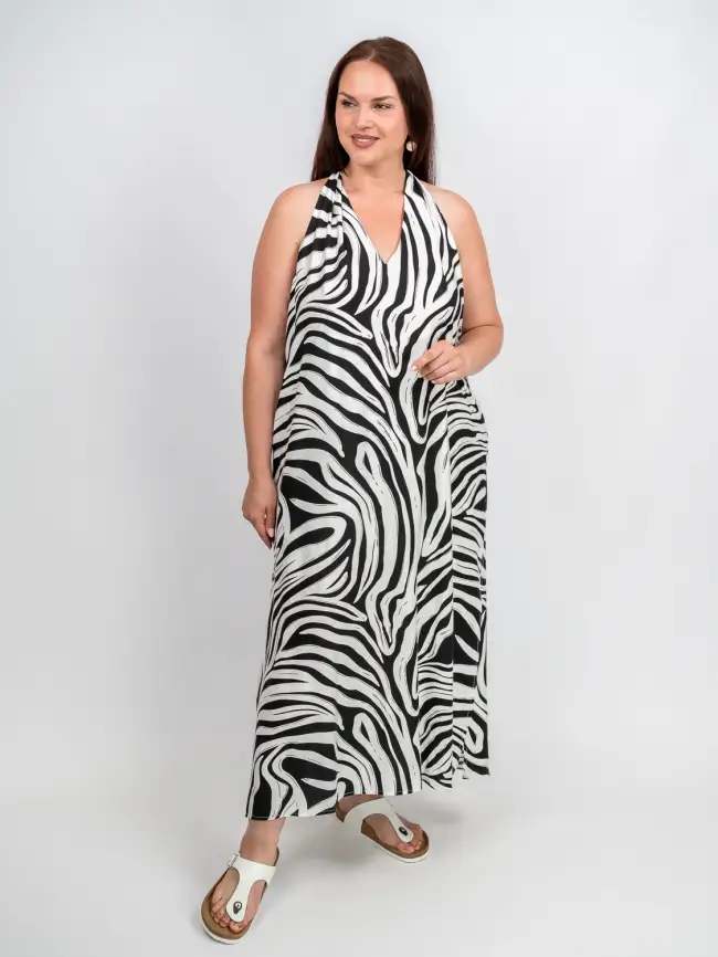 Сарафан в полоску черно-белый ЭттоПлюс 027-3 размер 52- 56 фото 2