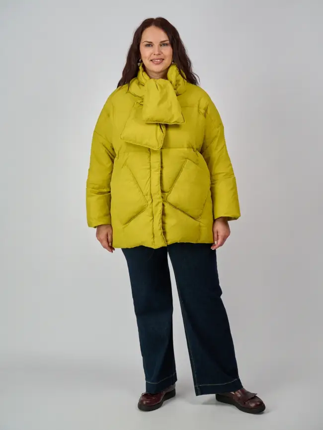 Пуховик женский с шарфом 8358 Размер 50-58 (ситронил) Уценка фото 1