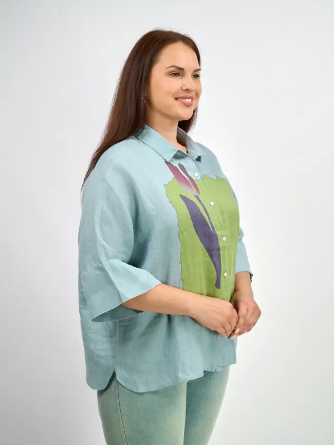 Льняная рубашка с тюльпаном 8342 Размер 50-58 фото 11