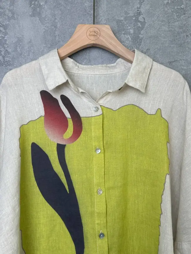 Льняная рубашка с тюльпаном 8342 Размер 50-58 фото 5