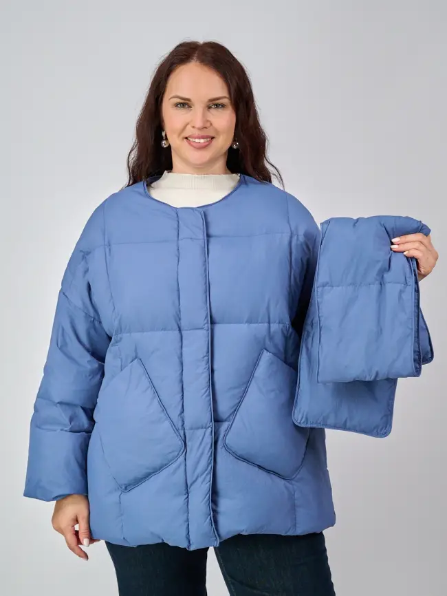 Пуховик женский с шарфом 8358 Размер 50-58 фото 31