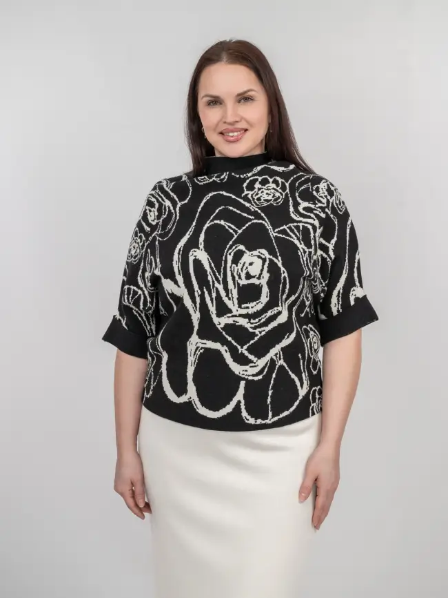 Джемпер "Цветочный принт" 0922 Размер 46-54 фото 11