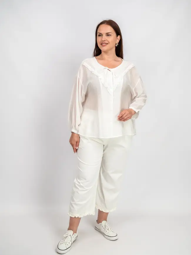 Брюки лето с рюшами 1239 размеры 48- 58 фото 2