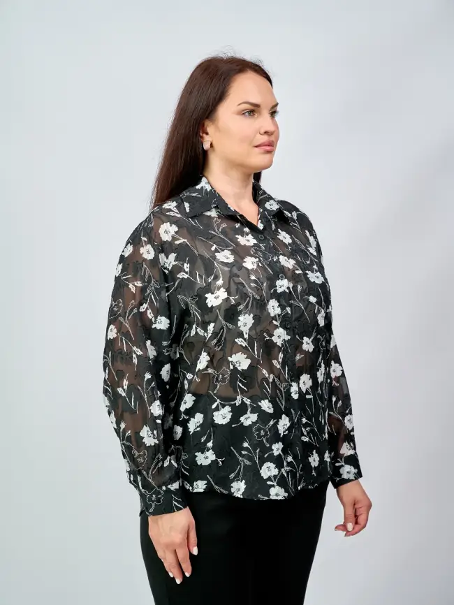 Блуза в цветочек 135-5 Размер 50-58 фото 4