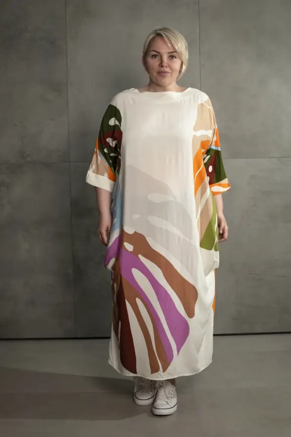 Платье лист Монстеры (молоко) ЭттоПлюс 2321-1 Размер 48-58 фото 13