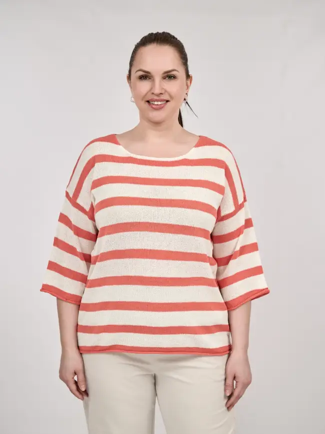 Джемпер облегченный в полоску ЭттоПлюс 25107 Размер 54-58 фото 53