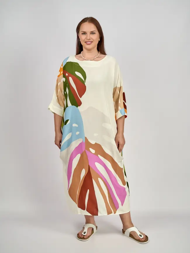 Платье лист Монстеры (молоко) ЭттоПлюс 2321-1 Размер 48-58 фото 1