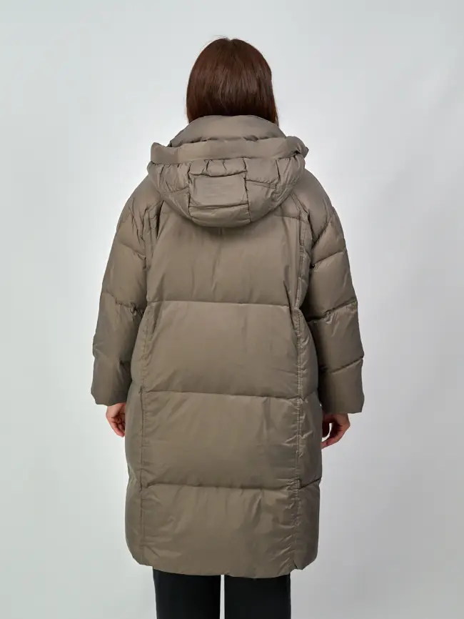 Пуховое пальто с кожаной вставкой 03741 Размер 48-54 фото 27