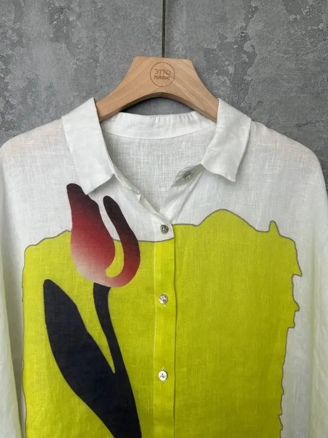 Льняная рубашка с тюльпаном 8342 Размер 50-58 фото 8