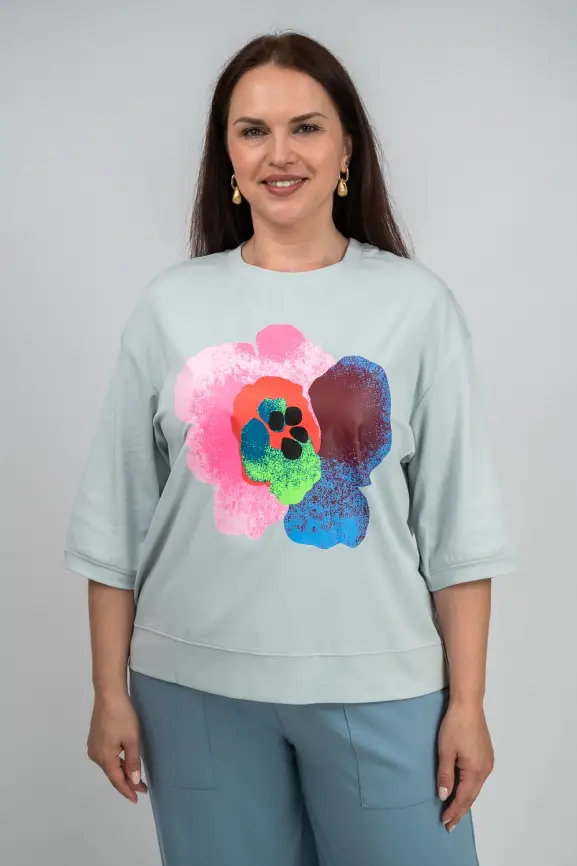 Лонгслив Цветы 25001 ЭттоПлюс Размер 50-58 фото 3
