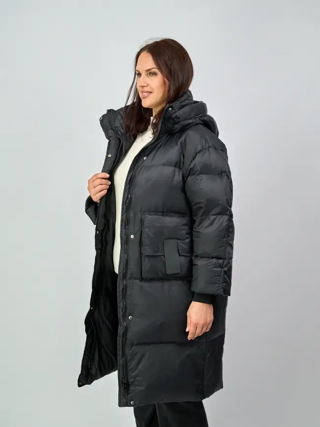Пуховое пальто с кожаной вставкой 03741 Размер 48-54 фото 10
