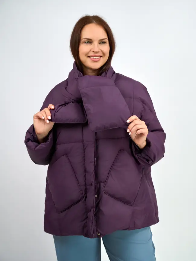 Пуховик женский с шарфом 8358 Размер 50-58 фото 55