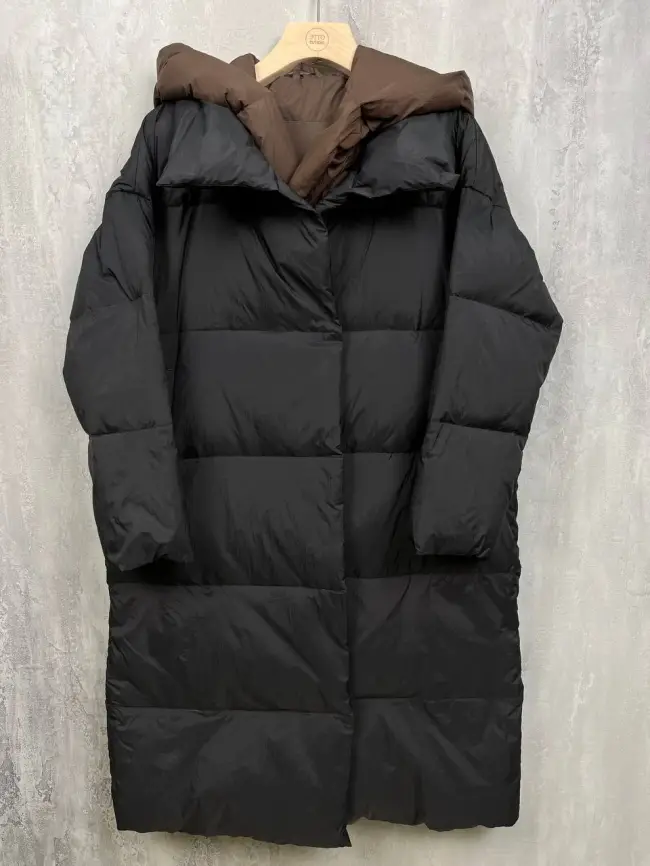 Пуховое пальто двойной цвет 7857 (черный/шоколад) Уценка фото 1