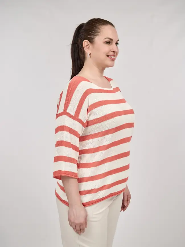 Джемпер облегченный в полоску ЭттоПлюс 25107 Размер 54-58 фото 58