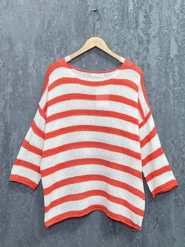 Джемпер облегченный в полоску ЭттоПлюс 25107 Размер 54-58 фото 63