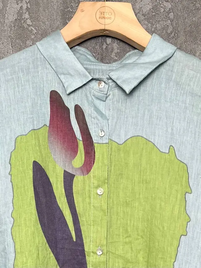 Льняная рубашка с тюльпаном 8342 Размер 50-58 фото 15