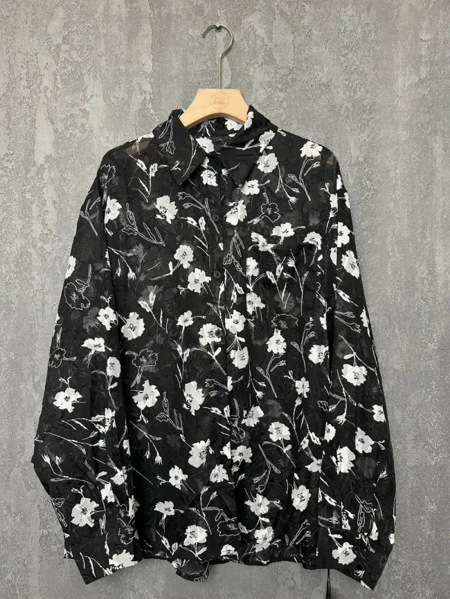 Блуза в цветочек 135-5 Размер 50-58 фото 8