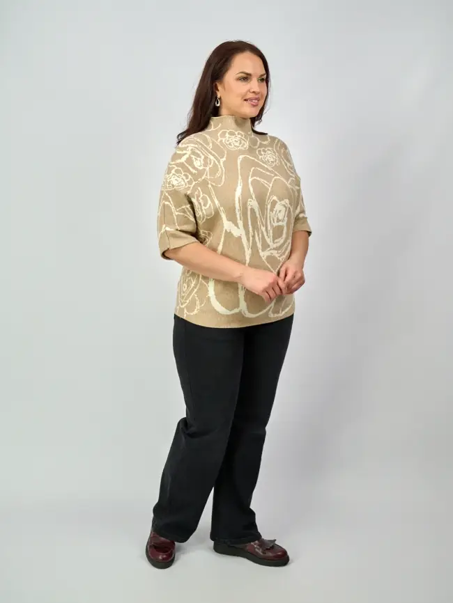 Джемпер "Цветочный принт" 0922 Размер 46-54 фото 5