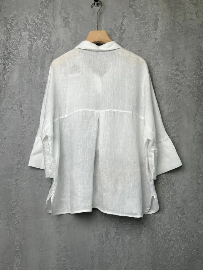 Льняная рубашка с коротким рукавом 8519 фото 5