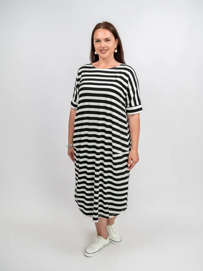 Платье в полоску ЭттоПлюс 0032 размеры 52- 56 фото 1