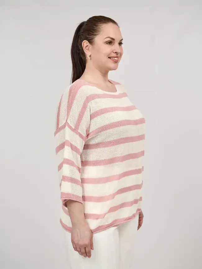 Джемпер облегченный в полоску ЭттоПлюс 25107 Размер 54-58 фото 32