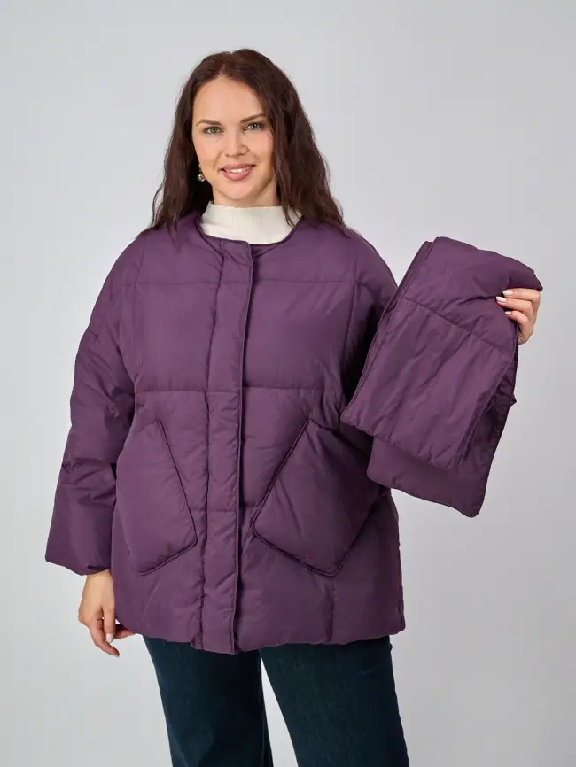Пуховик женский с шарфом 8358 Размер 50-58 фото 58