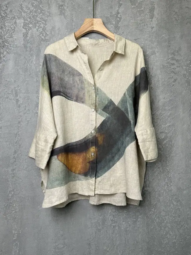 Льняная рубашка с коротким рукавом 8519 фото 1