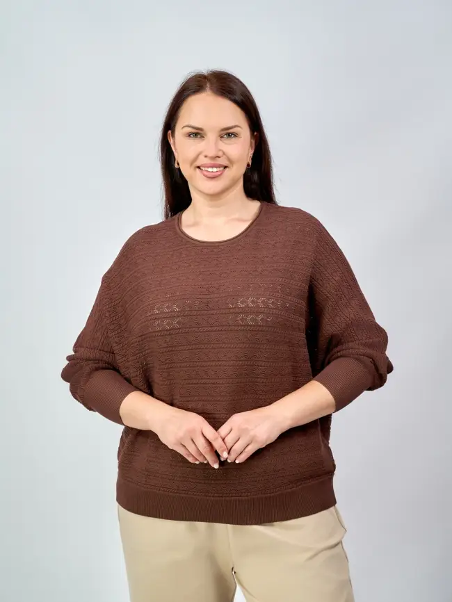 Джемпер "Ажурная вязка"ЭттоПлюс 6767 Размер 54-60 фото 25