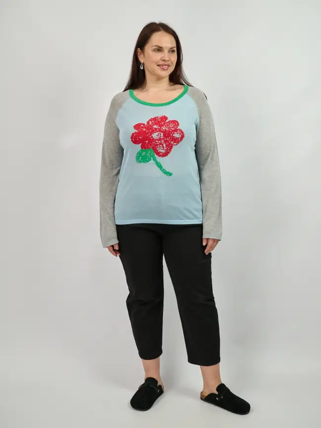 Джемпер с цветком 22917 размер 50- 58 фото 2