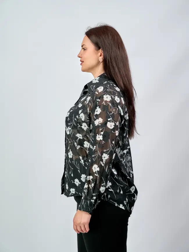 Блуза в цветочек 135-5 Размер 50-58 фото 3
