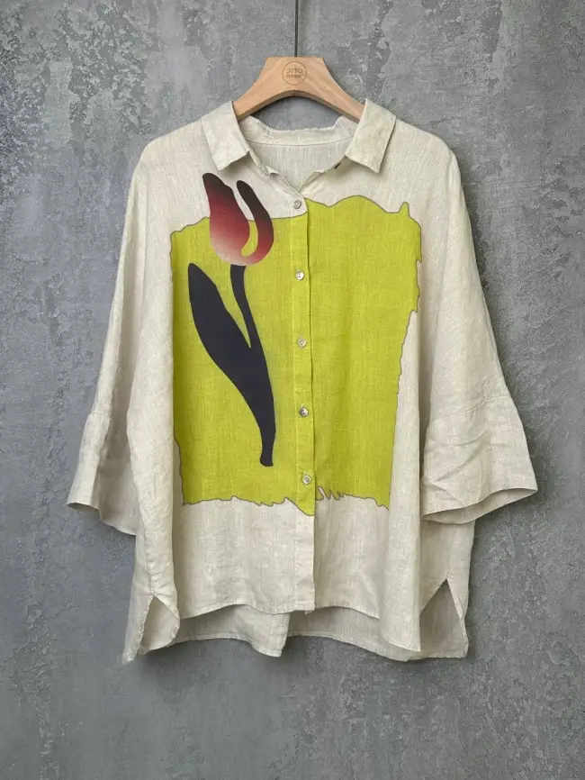 Льняная рубашка с тюльпаном 8342 Размер 50-58 фото 3