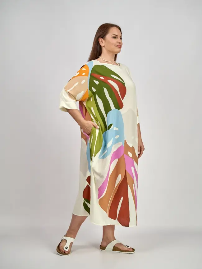 Платье лист Монстеры (молоко) ЭттоПлюс 2321-1 Размер 48-58 фото 4