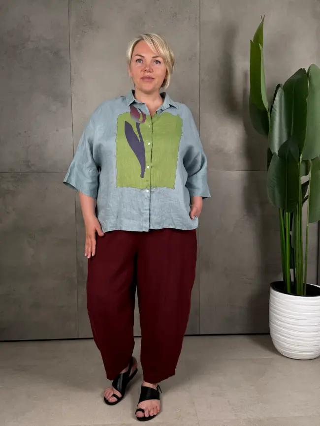 Льняная рубашка с тюльпаном 8342 Размер 50-58 фото 32