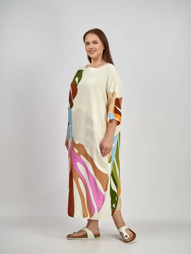 Платье лист Монстеры (молоко) ЭттоПлюс 2321-1 Размер 48-58 фото 6