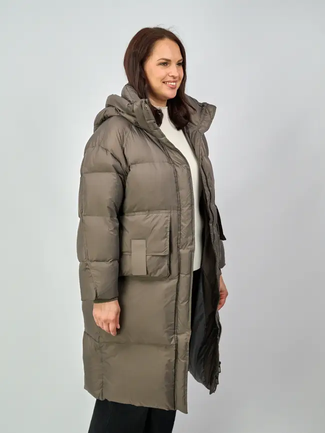 Пуховое пальто с кожаной вставкой 03741 Размер 48-54 фото 25