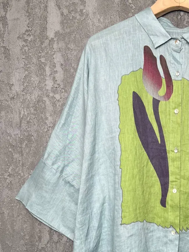 Льняная рубашка с тюльпаном 8342 Размер 50-58 фото 16