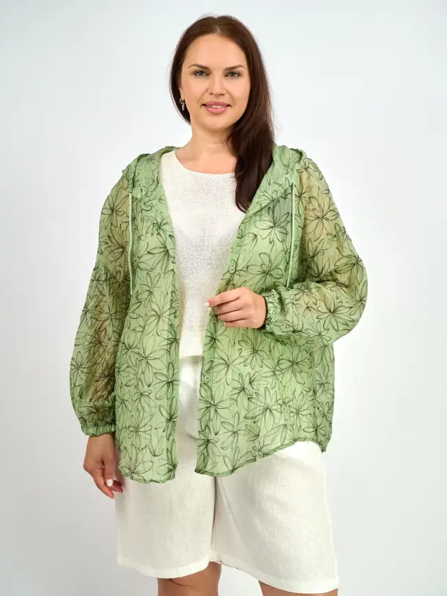 Ветровка-пыльник в цветок 9176 Размер 50-58 фото 4