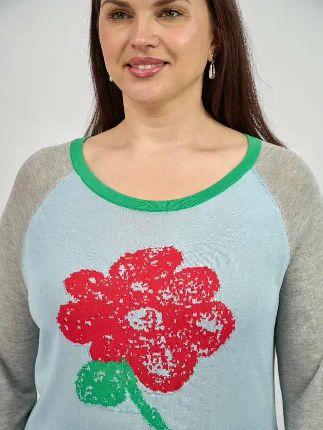 Джемпер с цветком 22917 размер 50- 58 фото 3