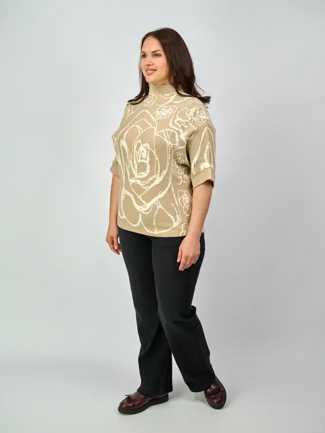 Джемпер "Цветочный принт" 0922 Размер 46-54 фото 4