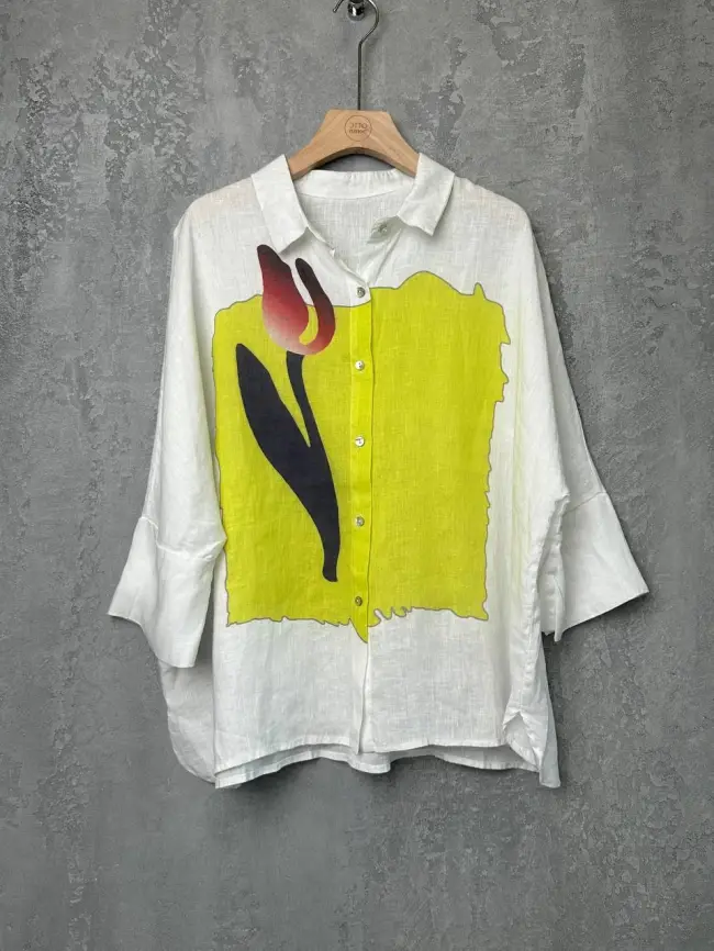 Льняная рубашка с тюльпаном 8342 Размер 50-58 фото 6