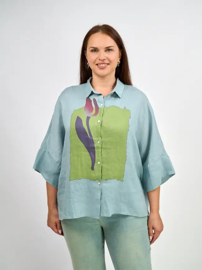 Льняная рубашка с тюльпаном 8342 Размер 50-58 фото 2