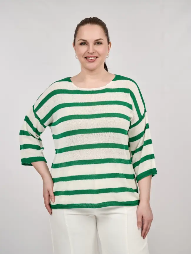 Джемпер облегченный в полоску ЭттоПлюс 25107 Размер 54-58 фото 17
