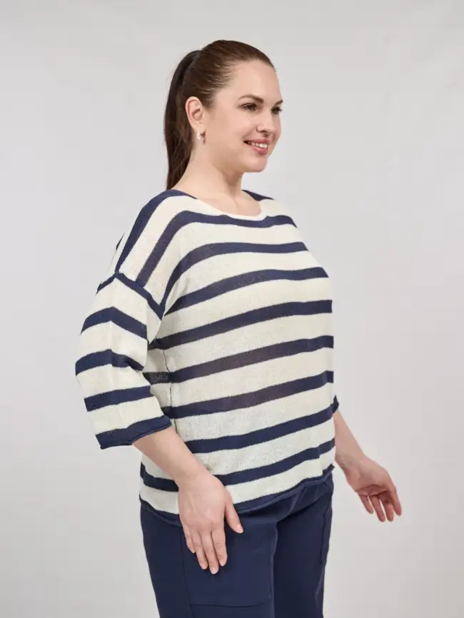 Джемпер облегченный в полоску ЭттоПлюс 25107 Размер 54-58 фото 44