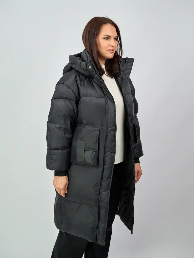 Пуховое пальто с кожаной вставкой 03741 Размер 48-54 фото 11